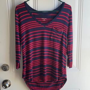 Merona Women's Navy and Red Striped Long Sleeve Top